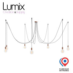 Suspension multiple Octopus 7 - Porte-douille métal couleur Cuivre satiné  avec douille E27 bakélite