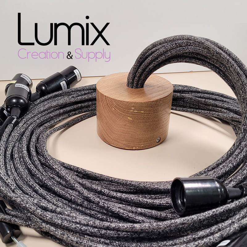 Suspension multiple de 14 lampes - Rosace bois massif - Montage complet sur-mesure