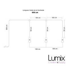 Guirlande mobile vue d'ensemble 3 lampes IP65 avec rendu abat-jour disque
