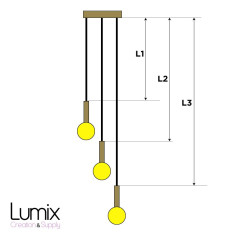 PRIVÉE : 2 Suspension multiple 3 lampes - Douilles longues en métal et câble textile