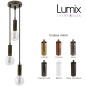 PRIVÉE : 2 Suspensions multiple 3 lampes - Douilles longues en métal et câble textile PRIVÉE : 2 Suspensions multiple 3 lampes - Douilles longues en métal et câble textile