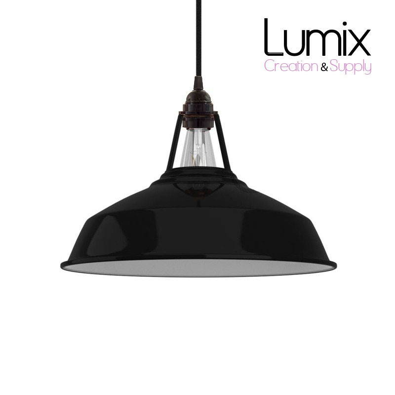 Privée : Suspension Harbour compléte diam 38 cm Noir émaillé - douille bakélite noire