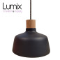 Suspension céramique noire COPPA forme cloche et porte-douille bois fait main Suspension céramique noire COPPA forme cloche et porte-douille bois fait main