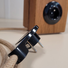 Bloc multiprise en chêne massif - 3 prises de courant disponibles en bakélite - Câble textile jute naturel