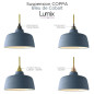 Suspension multiple 3 lampes céramique COPPA CLOCHE BLEU DE COBALT montées sur pavillon métal 800 mm de long