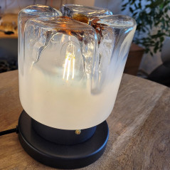 Lampe à poser en métal peint en noir et verrine Opaline Murano Mazzega 1960