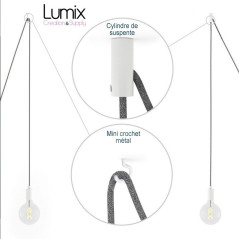 Suspension multiple OCTOPUS 7 Métal - Câble textile extra-souple NOIR coton