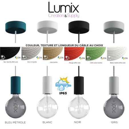 Lampe en suspension pour l'extérieur - Luminaire sur-mesure étanche IP65 - Porte-Douille silicone
