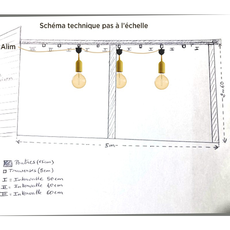 Suspension multiple extérieure Creation sur-mesure IP65 - 3 lampes - 5 m de câble souple Jute rond Suspension multiple extérieure Creation sur-mesure IP65 - 3 lampes - 5 m de câble souple Jute rond