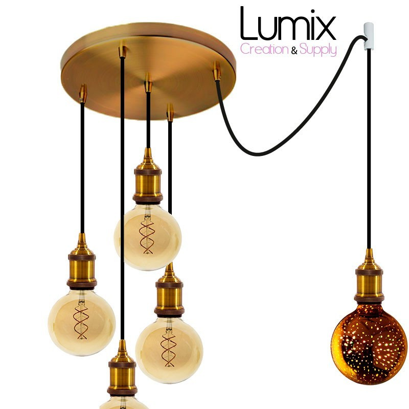 2 Suspensions multiples sur-mesure 5 lampes - Rosace métal Dorée vintage XXL 2 Suspensions multiples sur-mesure 5 lampes - Rosace métal Dorée vintage XXL