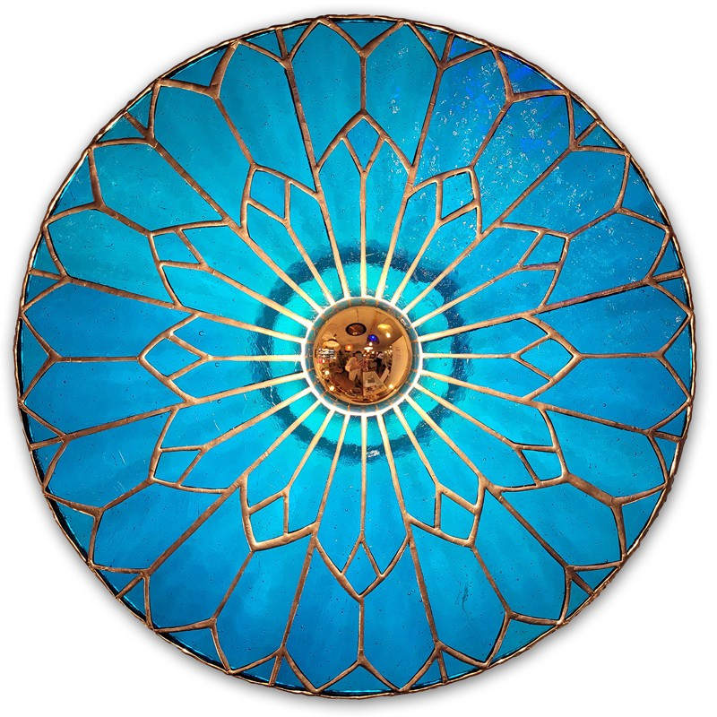 Applique murale verre Hélios BLEU 40 cm de diamètre série 3 vitrail Tiffany fait main Applique murale verre Hélios BLEU 40 cm de diamètre série 3 vitrail Tiffany fait main