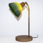 Lampe à poser en chêne massif, laiton pur et verre fusionné Lampe à poser en chêne massif, laiton pur et verre fusionné
