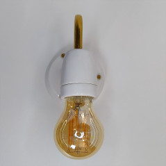 Applique véritable porcelaine blanche et tube col de cygne en laiton ciré ou vieux laiton