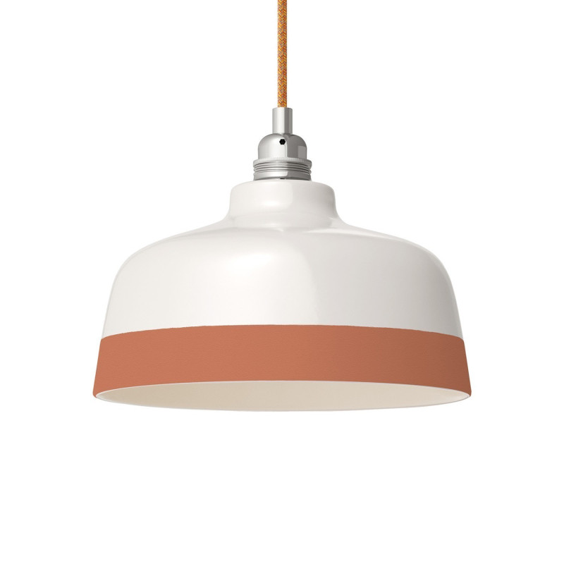 Suspension céramique blanche et liseré terracotta - Fait main dans nos ateliers Suspension céramique blanche et liseré terracotta - Fait main dans nos ateliers