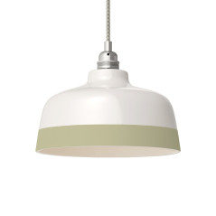Suspension céramique blanche et liseré Vert Sauge - Fait main
