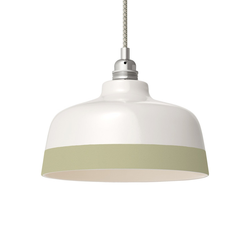 Suspension céramique blanche et liseré Vert Sauge - Fait main dans nos ateliers Suspension céramique blanche et liseré Vert Sauge - Fait main dans nos ateliers