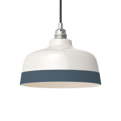 Suspension céramique blanche et liseré Bleu Pétrole - Fait main