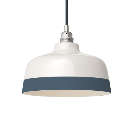 Suspension céramique blanche et liseré Bleu Pétrole - Fait main