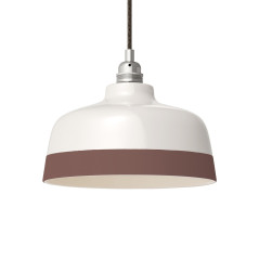 Suspension céramique blanche et liseré Marron - Fait main