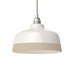 Suspension céramique blanche et liseré couleur taupe - Fait main