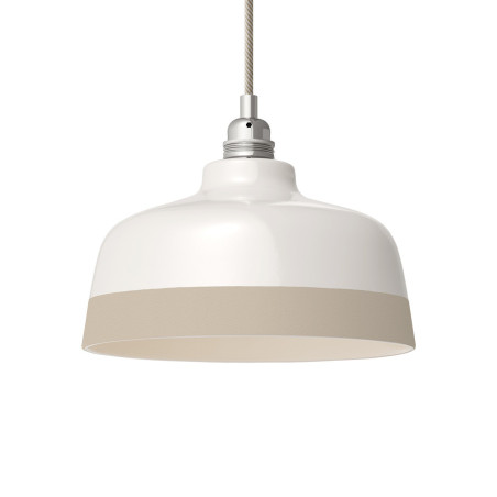 Suspension céramique blanche et liseré couleur taupe - Fait main
