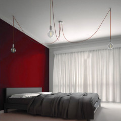 Suspension multiple OCTOPUS 3 - Câble textile Rouge effet soie