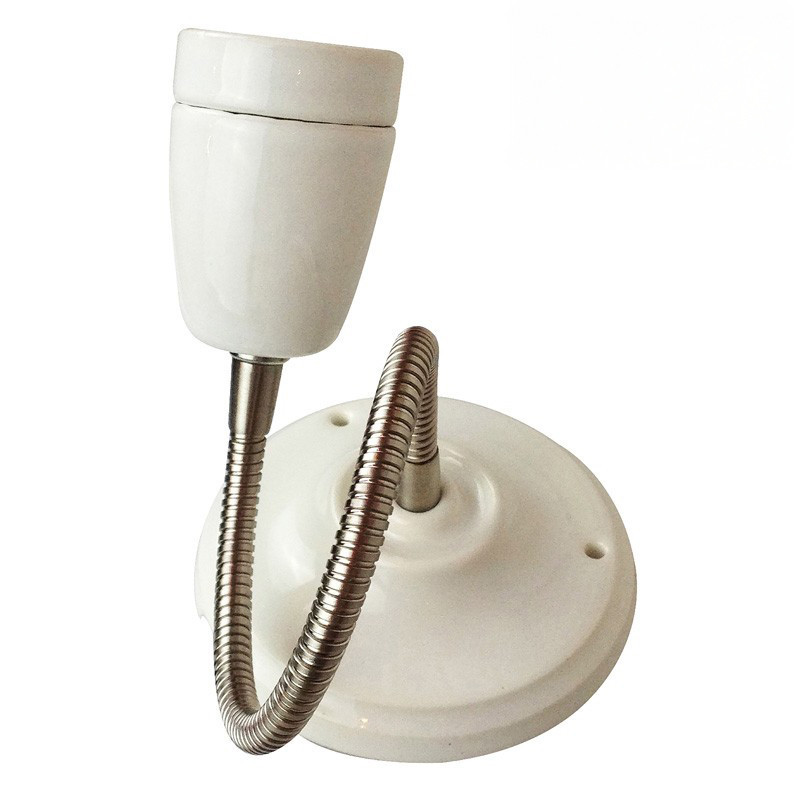 Lampe Porcelaine blanche en plafonnier ou en applique murale - avec gaine flexible