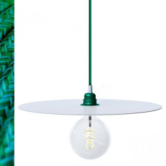 Suspension DISCUS Émeraude disque métal peint blanc et verni