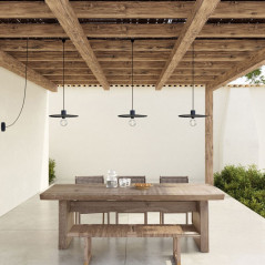 Guirlande mobile vue d'ensemble 3 lampes IP65 avec rendu abat-jour disque