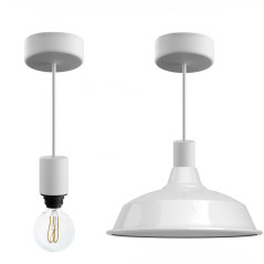 Lampe en suspension pour l'extérieur - Luminaire sur-mesure étanche IP65 - Porte-Douille silicone blanc à bague