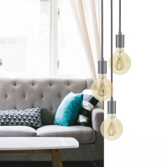 Suspension 3 lampes style moderne CHROME sur-mesure - câble textile au choix