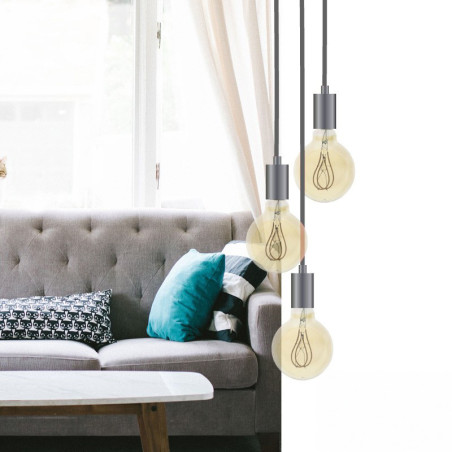 Suspension 3 lampes style moderne CHROME sur-mesure - câble textile au choix