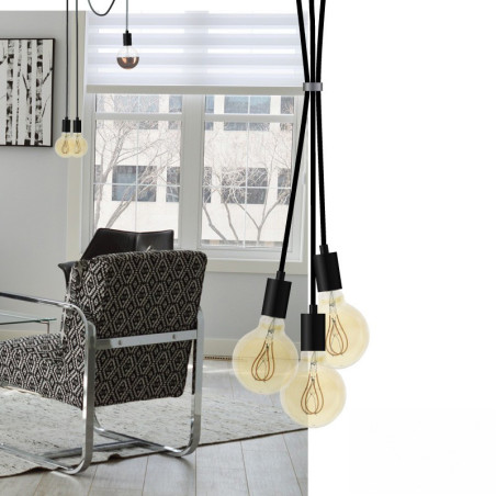 Suspension 3 lampes style moderne NOIR sur-mesure - câble textile au choix