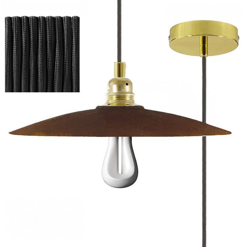 Suspension abat-jour plat céramique motif effet rouille intérieur blanc Suspension abat-jour plat céramique motif effet rouille intérieur blanc