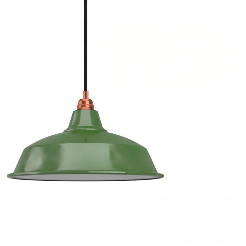 Suspension Bistrot métal revêtement extérieur émail vert intérieur blanc