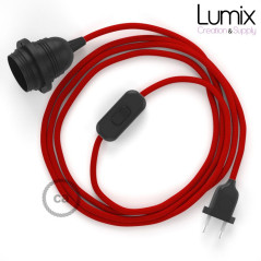 Lampe baladeuse fil tissus rouge avec douille noire à bagues