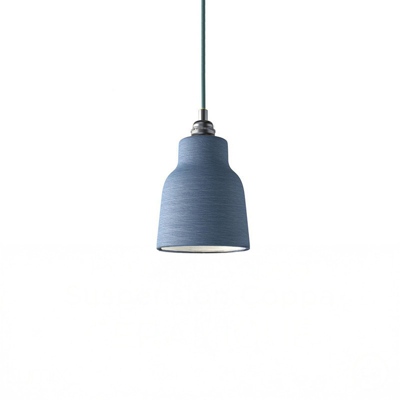 Suspension céramique forme vase en finition Bleu de Cobalt