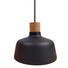 Suspension COPPA forme cloche en céramique noire et bois fait main