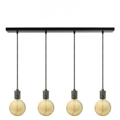 Suspension FIX MULTIPLE 4 douilles moderne E27 à bague - Pavillon rectangulaire métal noir ou blanc 900 mm