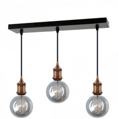 Suspension FIX MULTIPLE douille vintage E27 bagues - Pavillon rectangulaire métal Noir ou blanc 470 mm