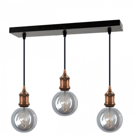 Suspension FIX MULTIPLE douille vintage E27 bagues - Pavillon rectangulaire métal Noir ou blanc 470 mm