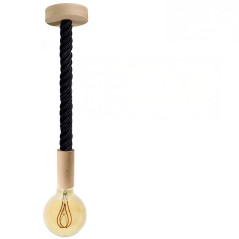 Suspension grosse corde 30 mm textile noir brillant