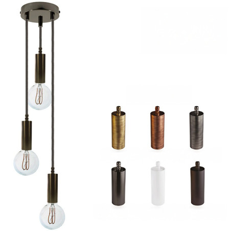 Suspension multiple 3 lampes - Douilles métal longue E27 - 6 Couleurs au choix