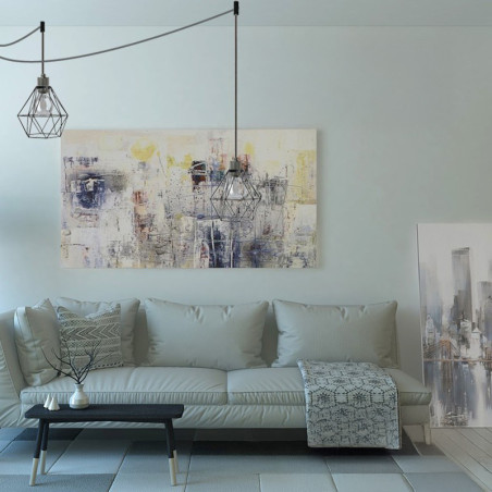 Suspension multiple 3 lampes avec cage diamant métal - Câble LIN gris