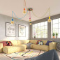 Suspension multiple 5 lampes grande rosace aluminum imprimé motif palette couleurs Suspension multiple 5 lampes grande rosace aluminum imprimé motif palette couleurs
