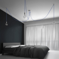 Suspension multiple OCTOPUS 3 - Câble textile Bleu effet soie