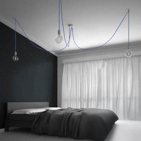 Suspension multiple OCTOPUS 3 - Câble textile Bleu effet soie