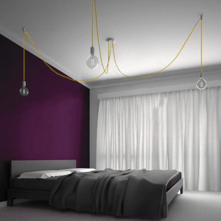 Suspension multiple OCTOPUS 3 - Câble textile Jaune effet soie