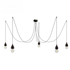Suspension multiple OCTOPUS 5 douille bakélite noire à bagues - Câble textile souple couleur et tye au choix