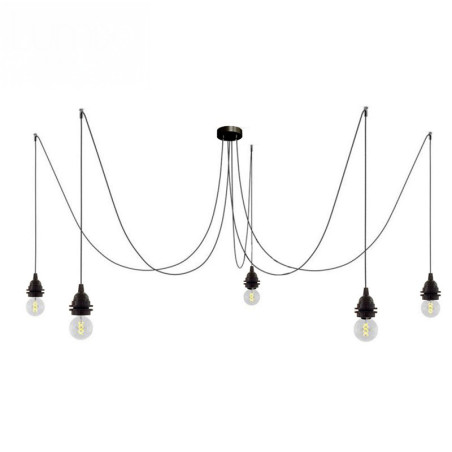 Suspension multiple OCTOPUS 5 douille bakélite noire à bagues - Câble textile souple couleur et tye au choix